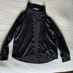 Black Satin Button-Up Shirt